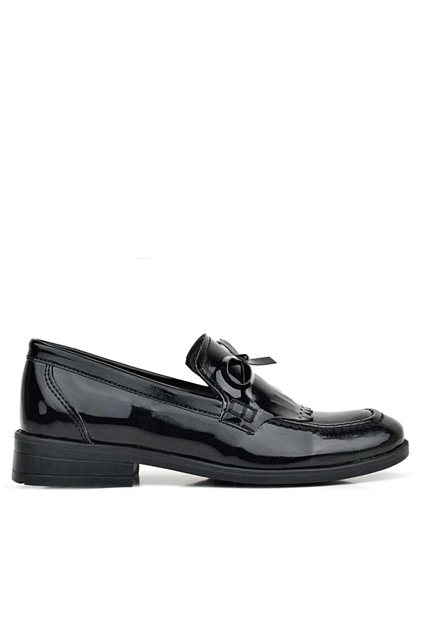 Rakerplus Siyah Rugan Kız Çocuk Sivri Burunlu Loafer Ayakkabı - 2