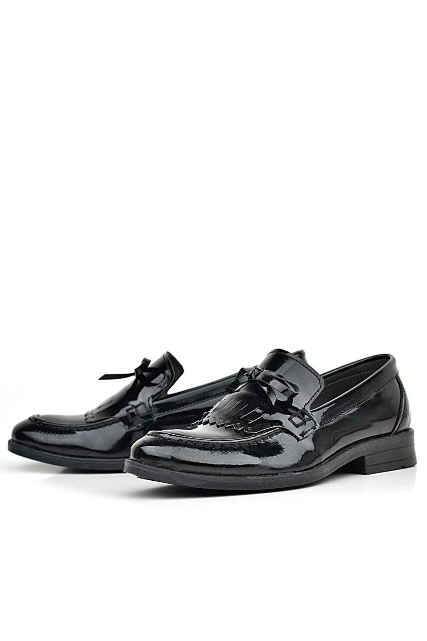 Rakerplus Siyah Rugan Kız Çocuk Sivri Burunlu Loafer Ayakkabı - 3