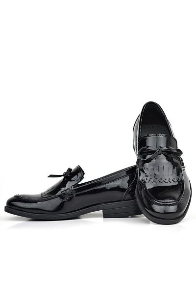 Rakerplus Siyah Rugan Kız Çocuk Sivri Burunlu Loafer Ayakkabı - 5