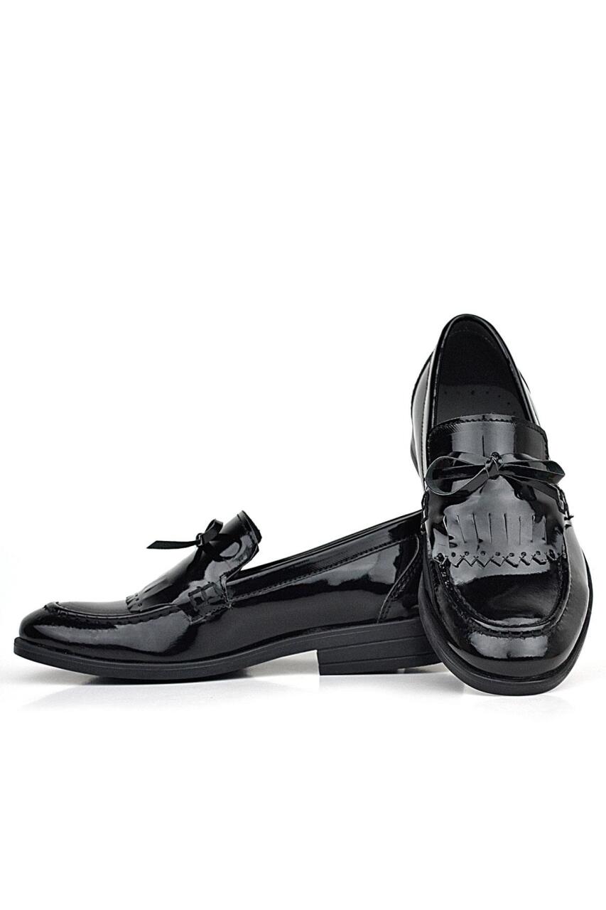 Rakerplus Siyah Rugan Kız Çocuk Sivri Burunlu Loafer Ayakkabı - 5