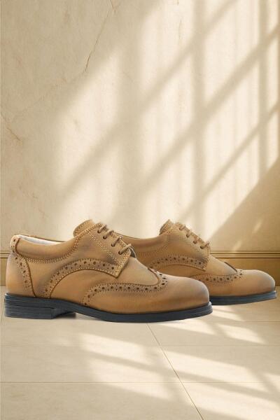 حذاء كلاسيكي للأولاد من الجلد الطبيعي من راكر بلاس تيتان بلون بني فاتح - Rakerplus