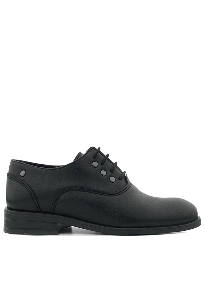 Rakerplus Smokin Siyah Mat Bağcıklı Metal Detaylı Çocuk Klasik Ayakkabısı - 3