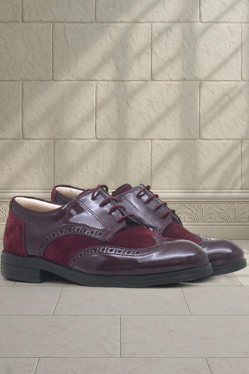 Rakerplus Titan Bordo Rugan Nubuk Bağcıklı Klasik Erkek Çocuk Ayakkabı - 1