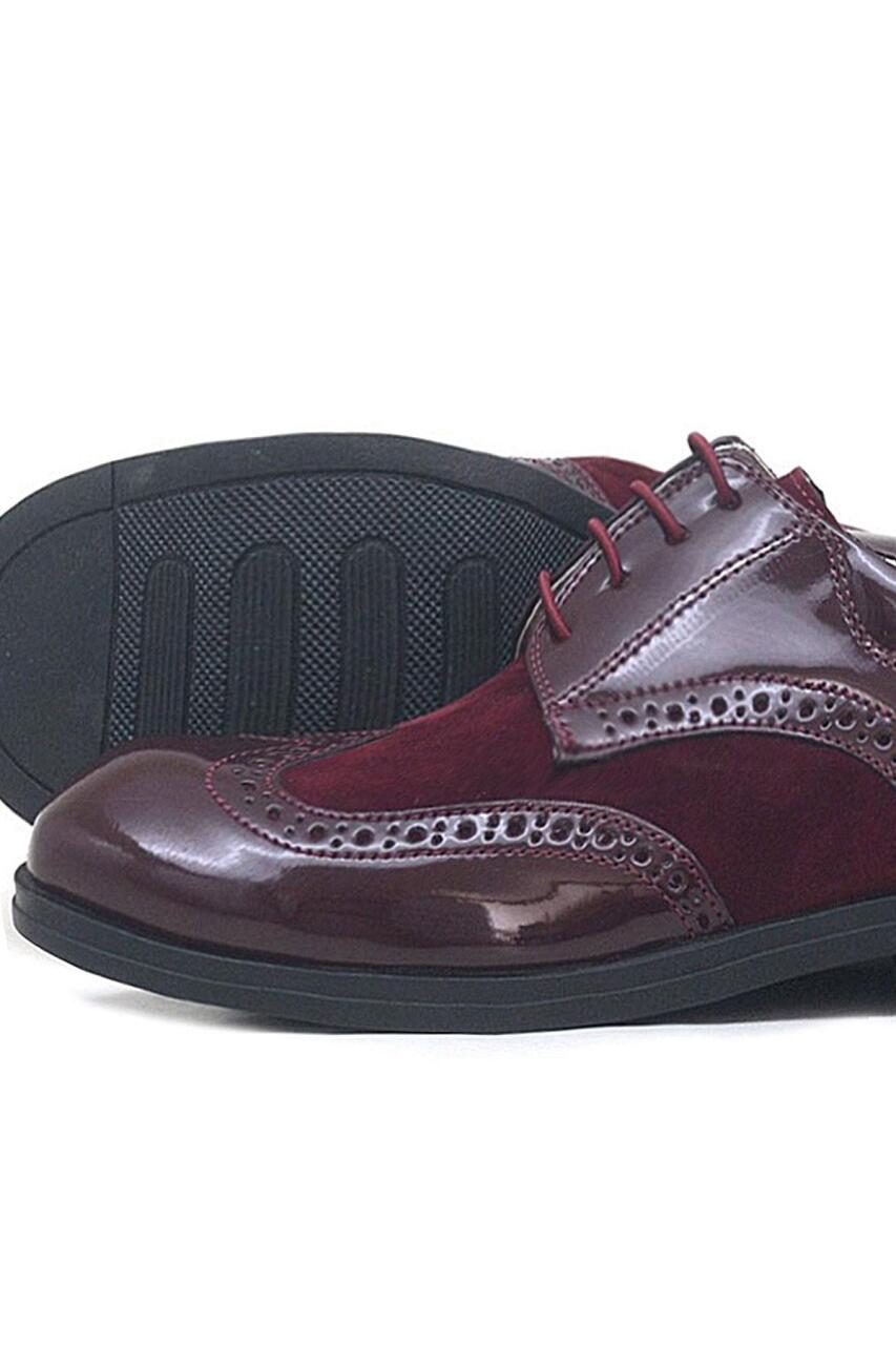 Rakerplus Titan Bordo Rugan Nubuk Bağcıklı Klasik Erkek Çocuk Ayakkabı - 5