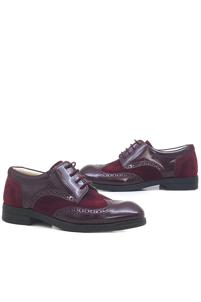 Rakerplus Titan Bordo Rugan Nubuk Bağcıklı Klasik Erkek Çocuk Ayakkabı - 7