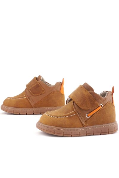 حذاء أطفال من الجلد الطبيعي من راكر بلاس، برتقالي تان، مزود بشريط فيلكرو - 5