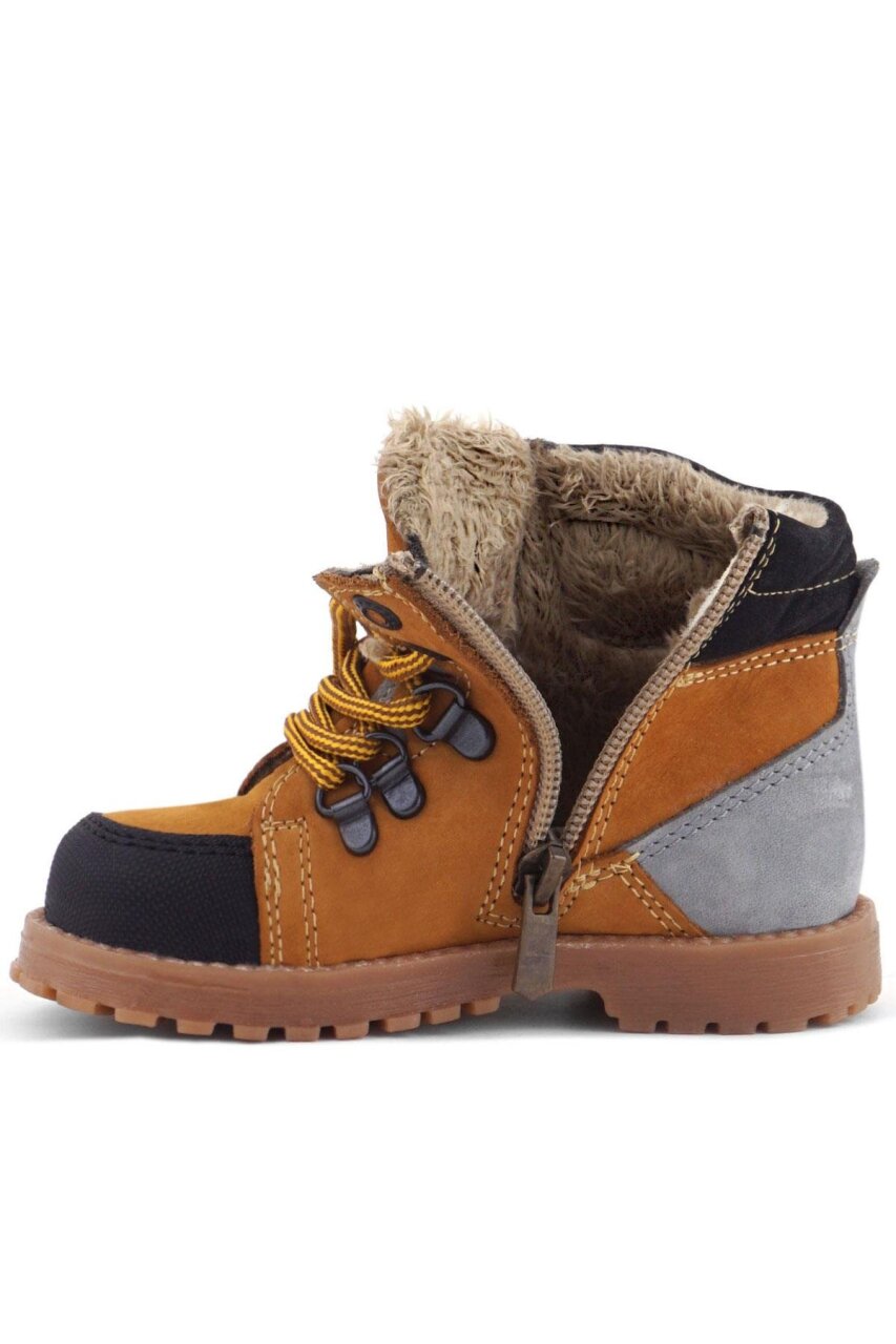 Rakerplus Hakiki Deri Sarı Gri Bağcıklı Fermuarlı Çocuk Bot - 6