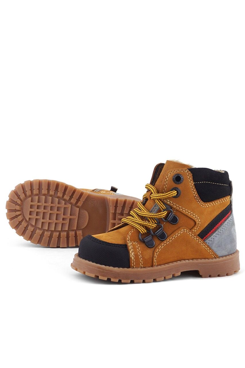 Rakerplus Hakiki Deri Sarı Gri Bağcıklı Fermuarlı Çocuk Bot - 8