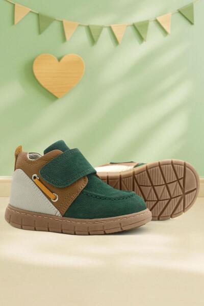 Rakerplus Hakiki Deri Yeşil Taba Cırt Cırtlı Bebek Bot - Rakerplus
