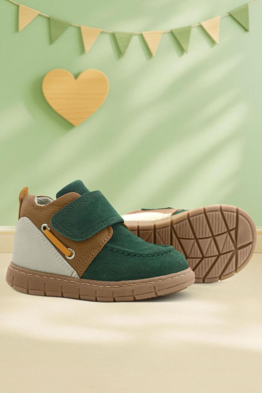 Rakerplus Hakiki Deri Yeşil Taba Cırt Cırtlı Bebek Bot - 1