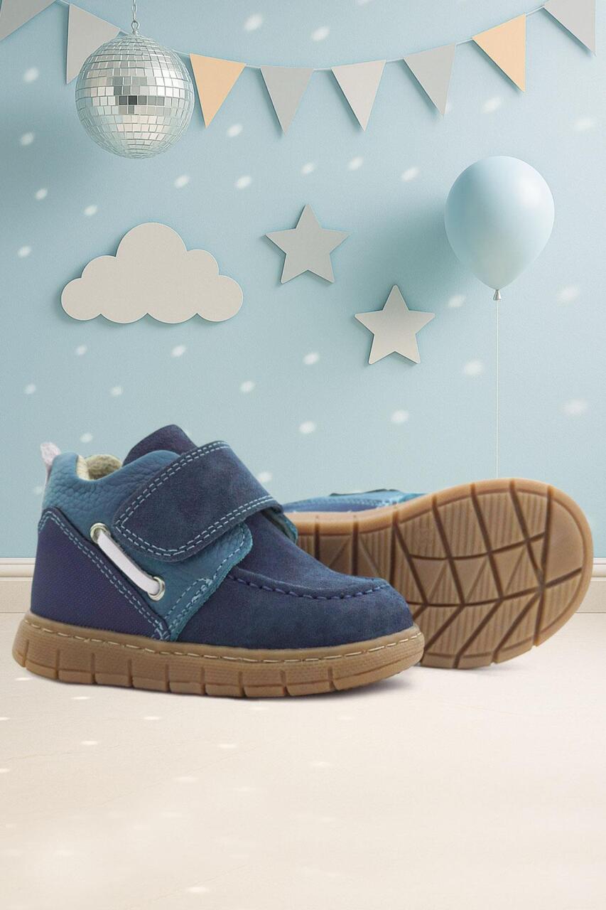 Rakerplus Genuine Leather Blue Velcro Baby Boots - 1