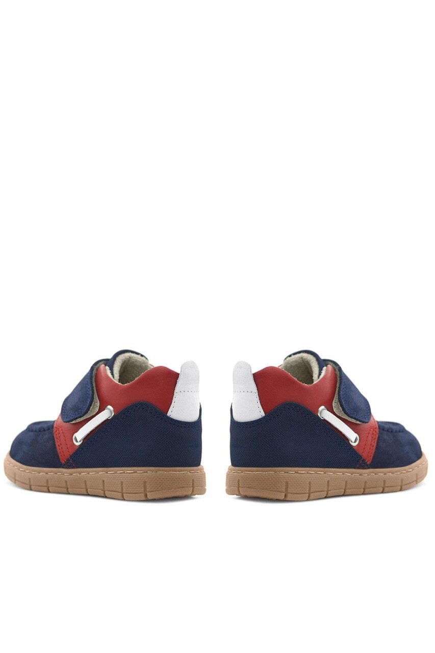 Rakerplus Hakiki Deri Lacivert Kırmızı Cırt Cırtlı Bebek Bot - 9