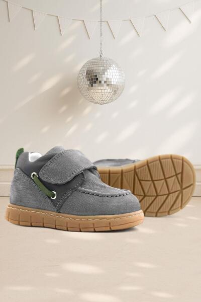 Rakerplus Genuine Leather Gray Green Velcro Baby Boots - Rakerplus