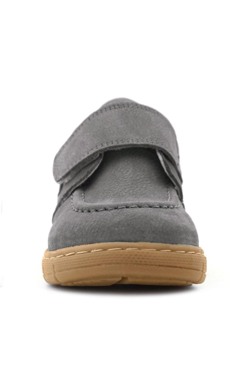 حذاء أطفال من الجلد الطبيعي من راكر بلاس، رمادي وأخضر، بشريط فيلكرو - 4