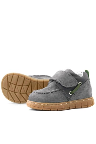 حذاء أطفال من الجلد الطبيعي من راكر بلاس، رمادي وأخضر، بشريط فيلكرو - 7