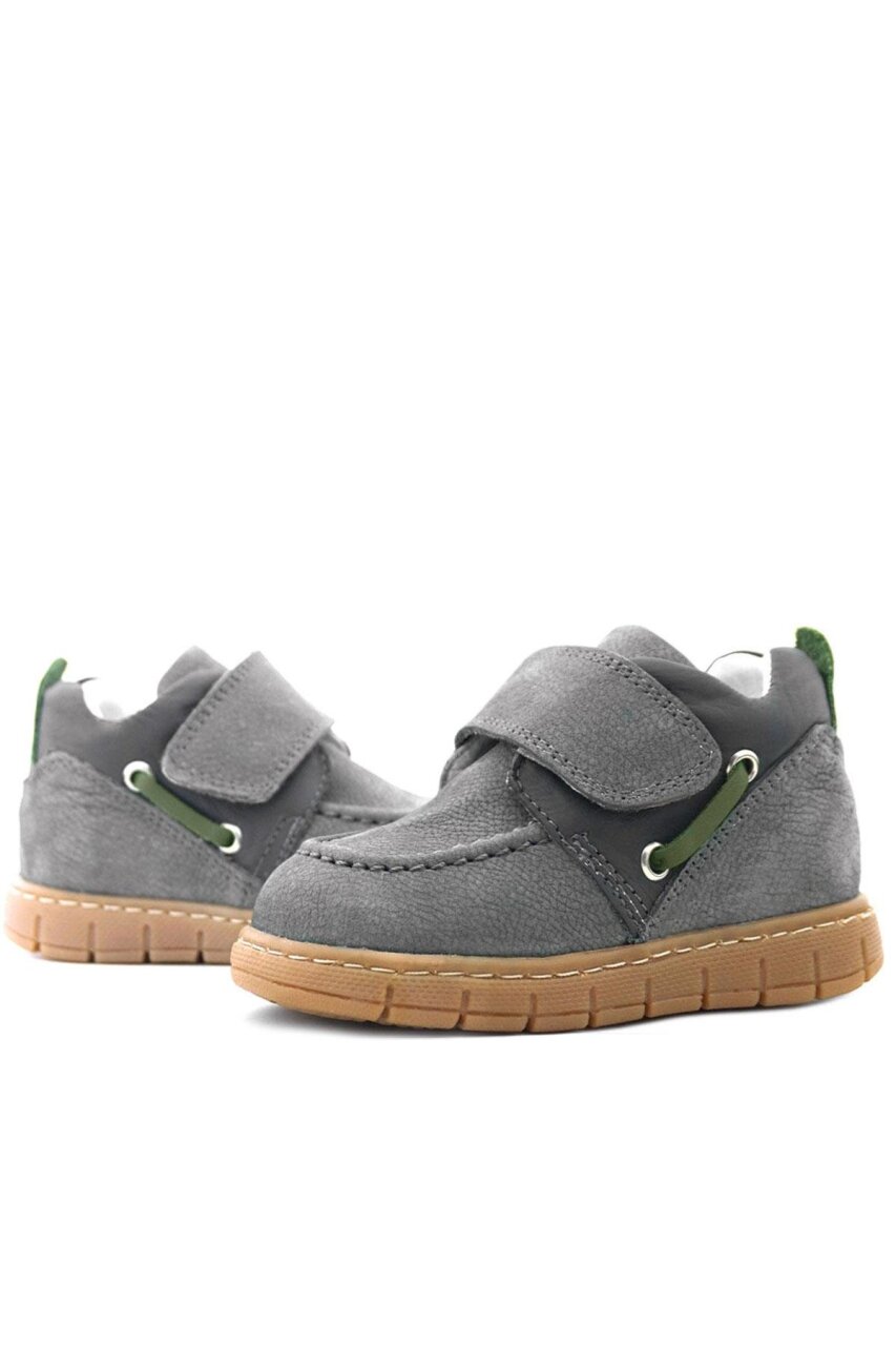 حذاء أطفال من الجلد الطبيعي من راكر بلاس، رمادي وأخضر، بشريط فيلكرو - 8
