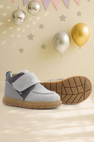 Rakerplus Genuine Leather Light Grey Blue Velcro Baby Boots - Rakerplus