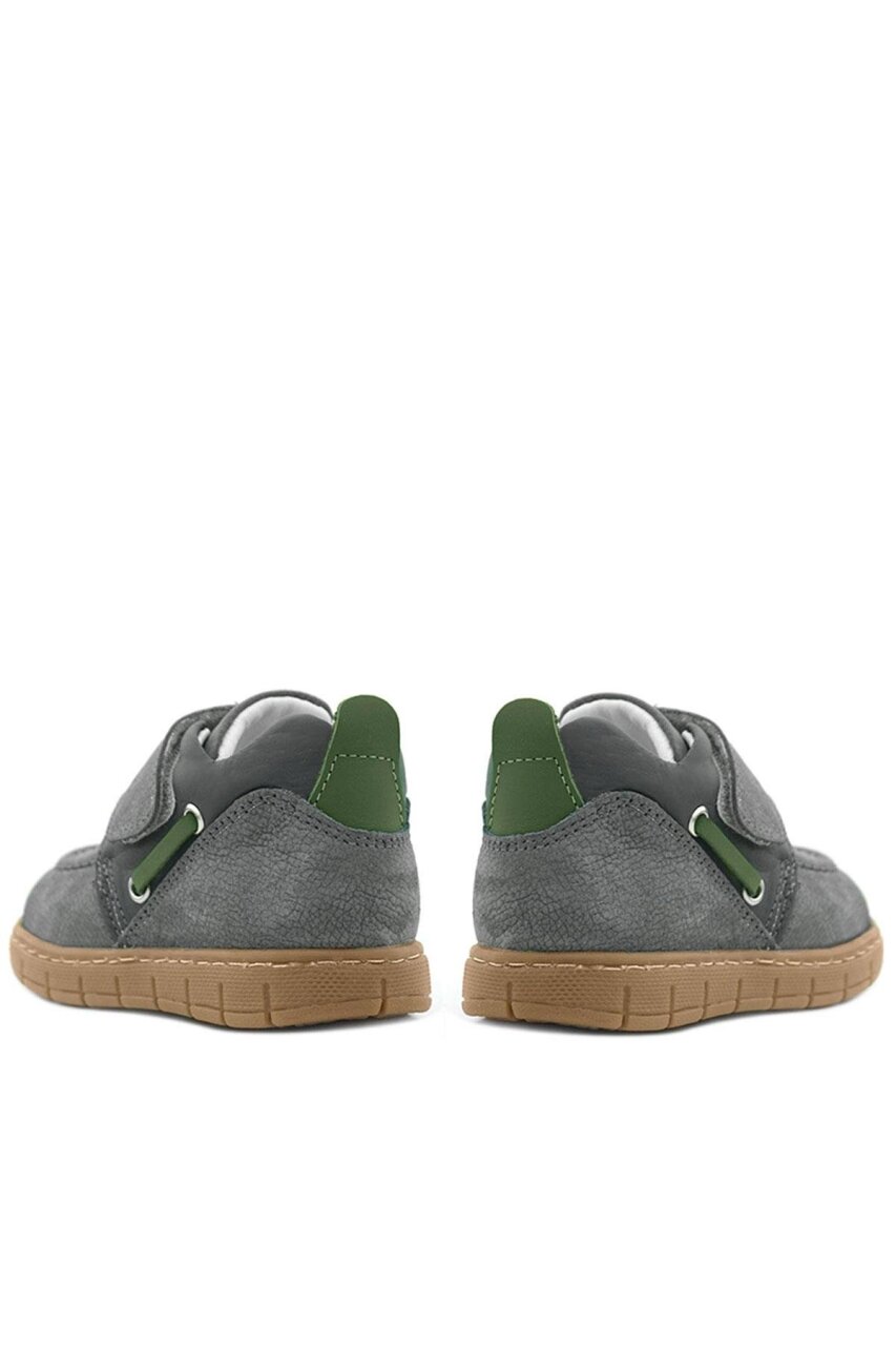 حذاء أطفال من الجلد الطبيعي من راكر بلاس، رمادي وأخضر، بشريط فيلكرو - 9