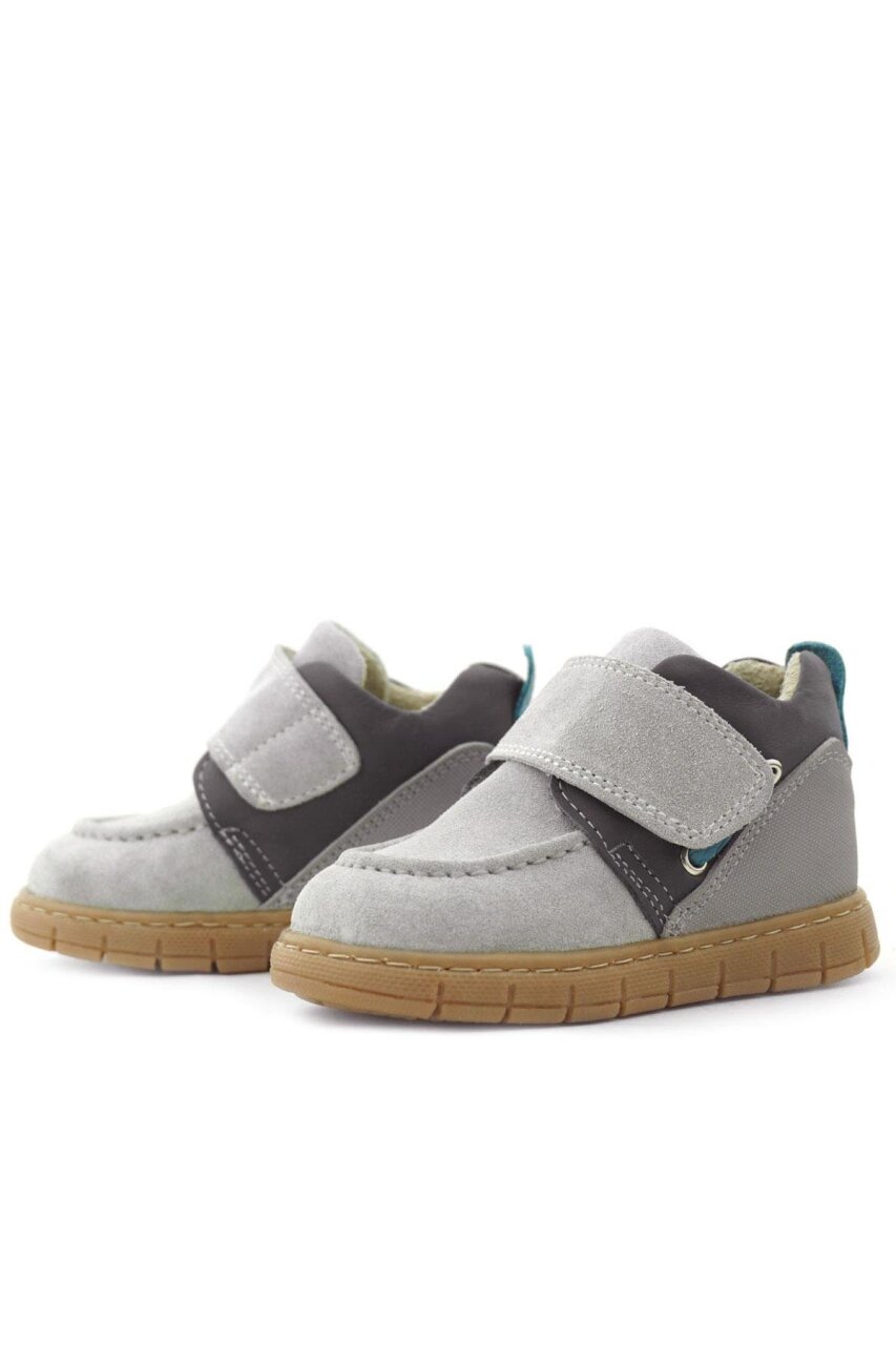 Rakerplus Hakiki Deri Açık Gri Mavi Cırt Cırtlı Bebek Bot - 6