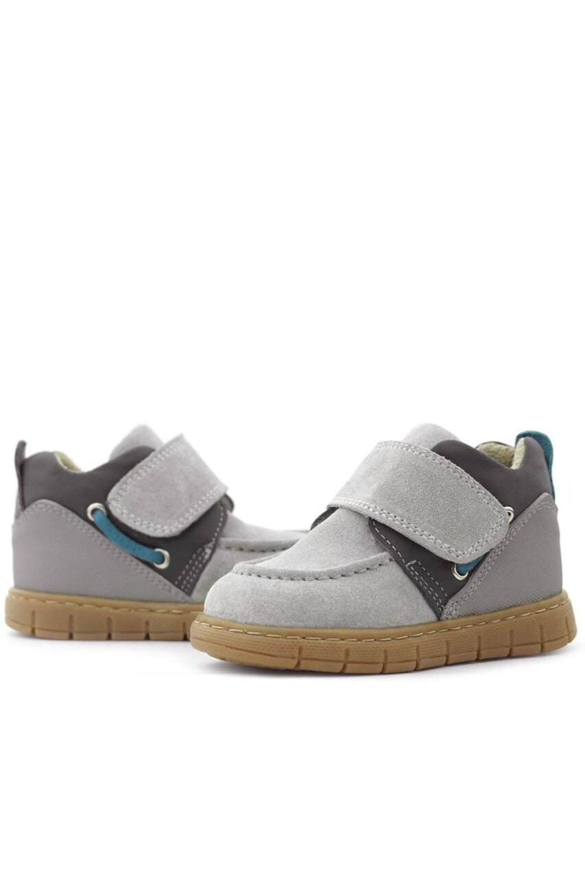 Rakerplus Hakiki Deri Açık Gri Mavi Cırt Cırtlı Bebek Bot - 8