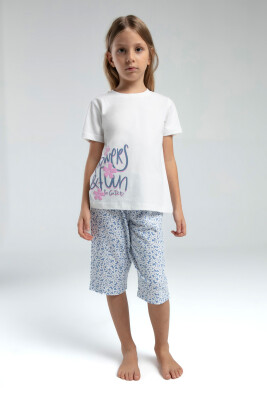 Kız Çocuk Pijama Takım 9-14 Yaş 3612 Beyaz - Mavi 