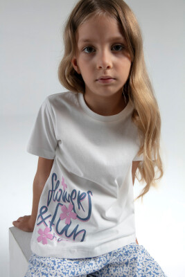 Kız Çocuk Pijama Takım 9-14 Yaş 3612 Beyaz - Mavi - 3