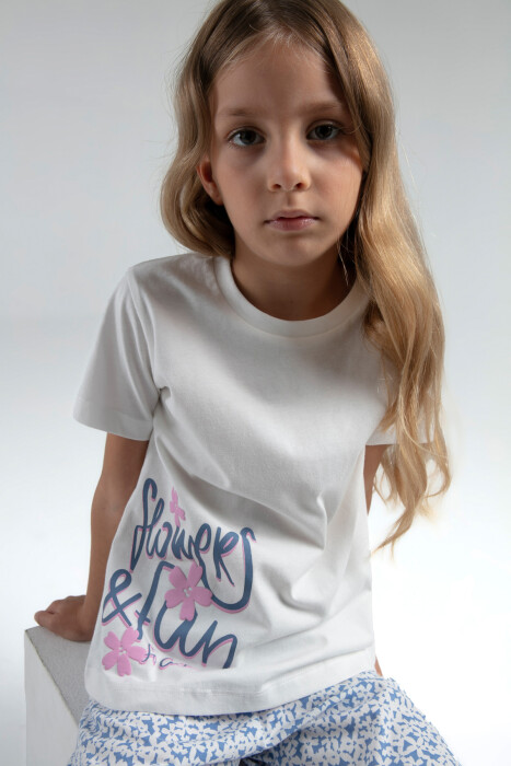 Kız Çocuk Pijama Takım 9-14 Yaş 3612 Beyaz - Mavi - 3