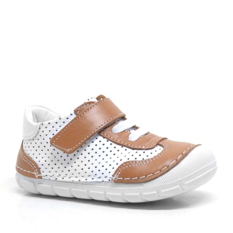 GENUINE LEATHER WHITE AND TAN SEASONAL BABY BOYS' SHOES - Şeker Bebe