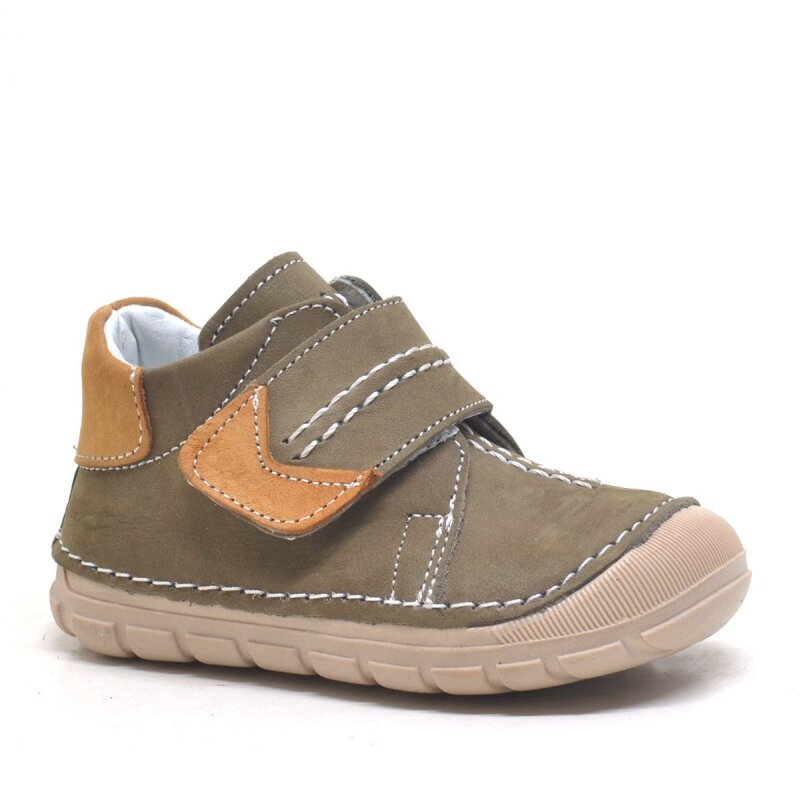 Genuine Leather Khaki Velcro Seasonal Baby Boy Shoes - Şeker Bebe