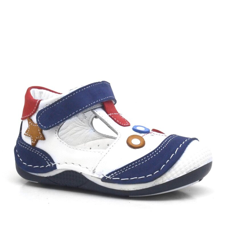 Navy Blue Genuine Leather Velcro Baby Boy Booties - Şeker Bebe