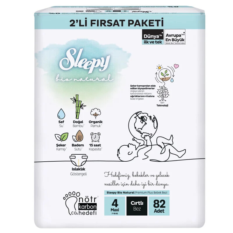 Sleepy Bio Natural Bebek Bezi 2'Li Fırsat Paketi 4 Beden 82 Adet - 1