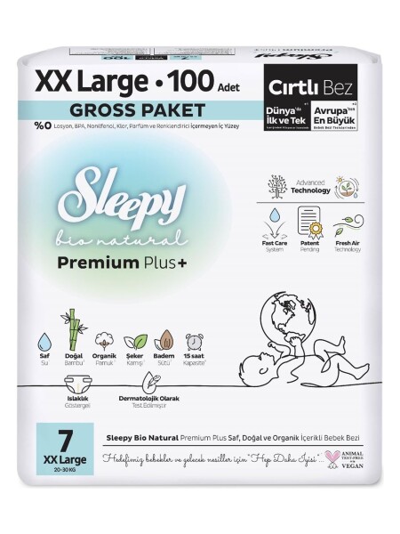 Sleepy Bio Natural Bebek Bezi Gross Paket 7 Beden 20-30 Kg 100 Adet - 2