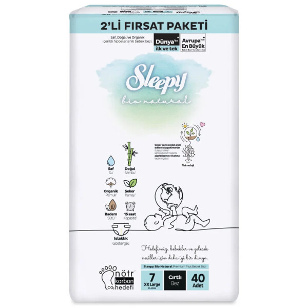 Sleepy Bio Natural Bebek Bezi 2'Li Fırsat Paketi 7 Beden 40 Adet - Sleepy