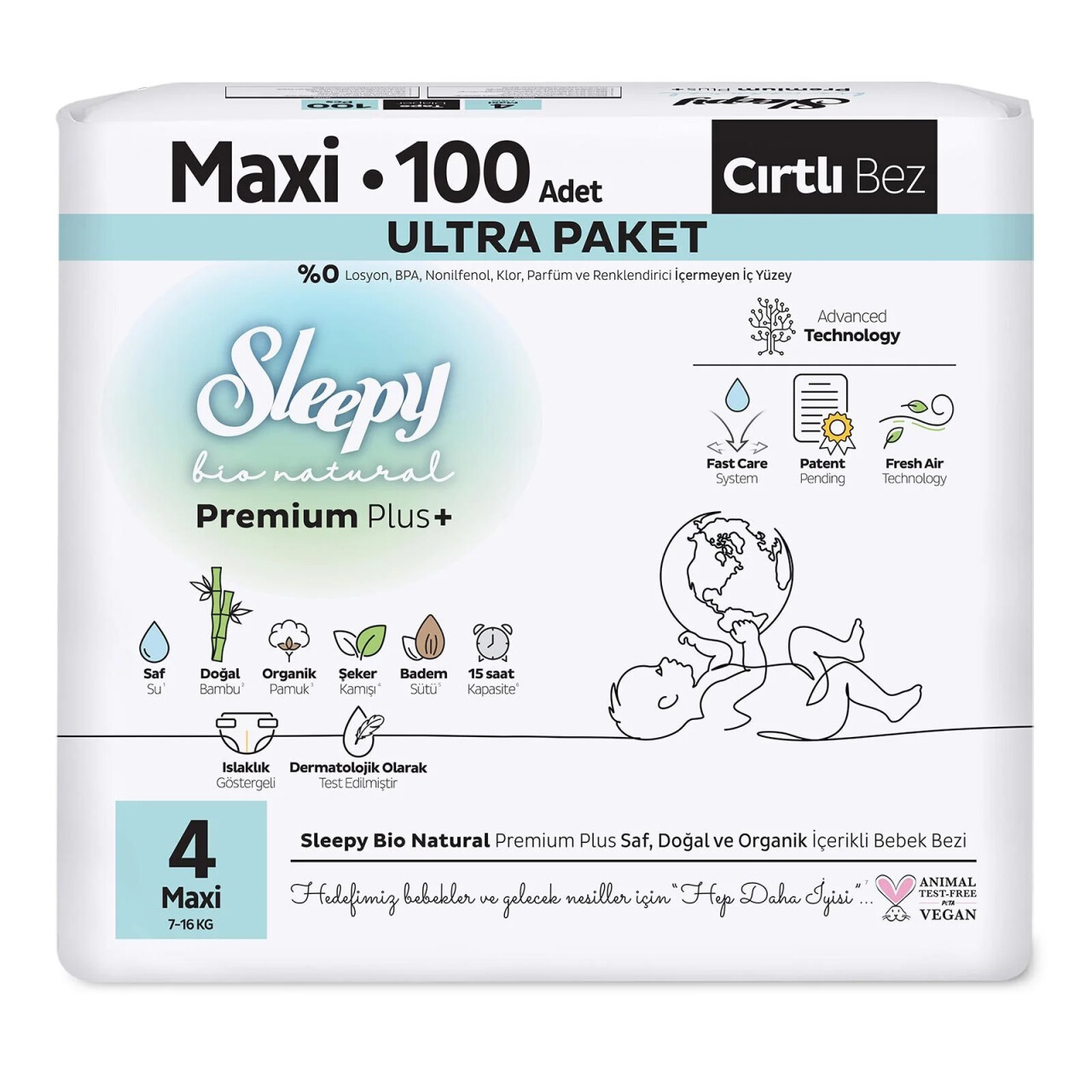 Sleepy Bio Natural Bebek Bezi Ultra Paket 4 Beden 100 Adet - 1