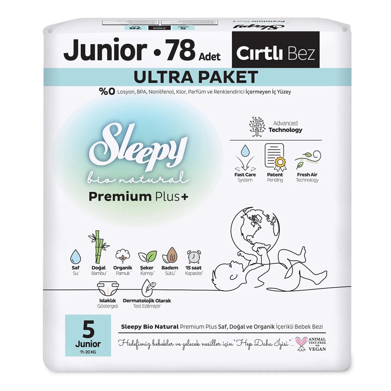 Sleepy Bio Natural Bebek Bezi Ultra Paket 5 Beden 78 Adet - 1