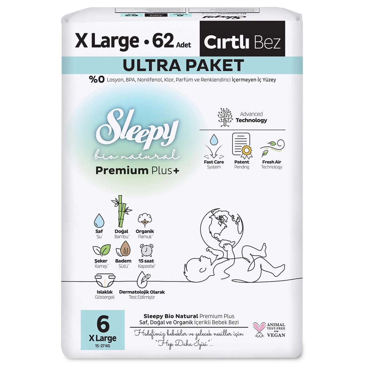 Sleepy Bio Natural Bebek Bezi Ultra Paket 6 Beden 62 Adet - 1