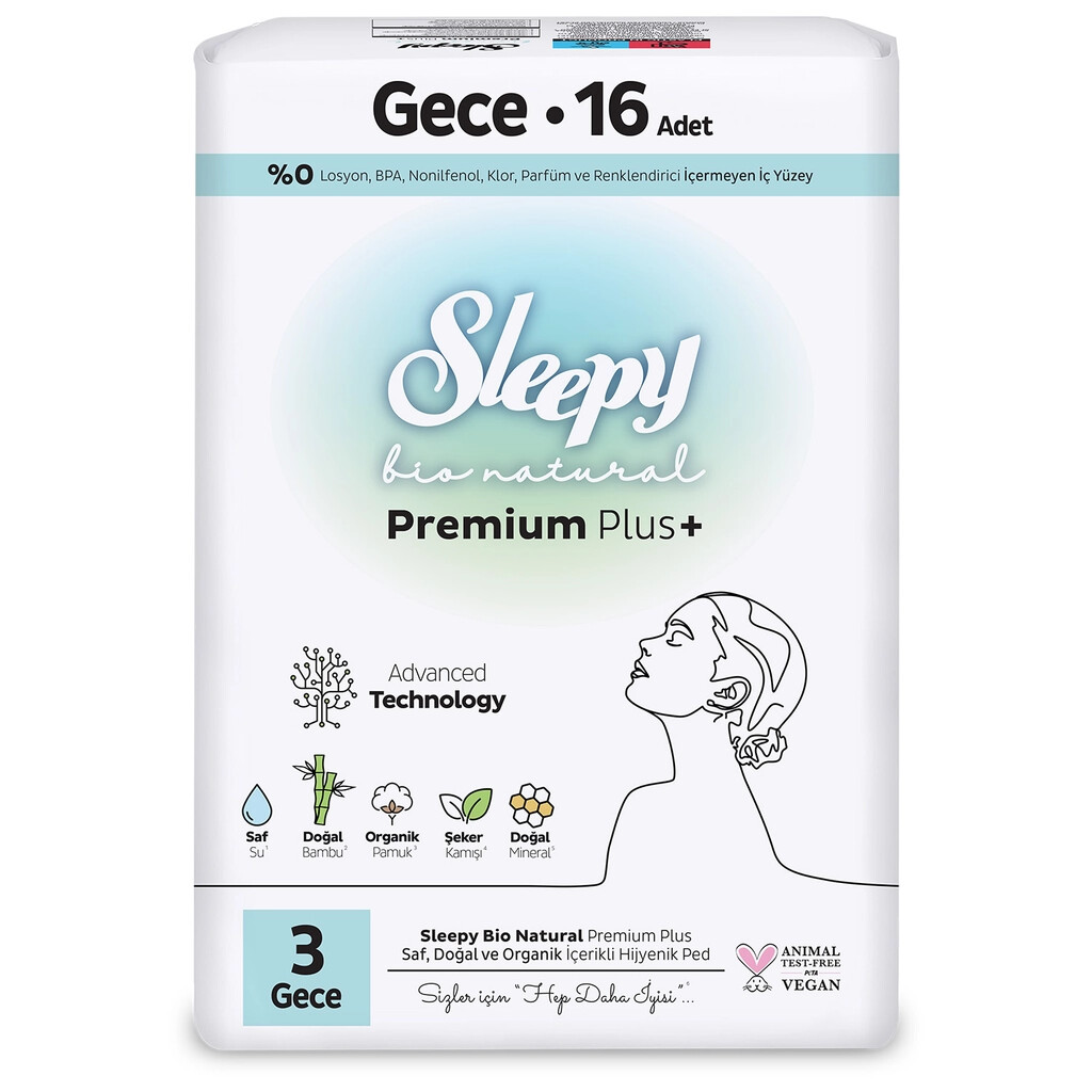 Sleepy Bio Natural Premium Plus Gece Ped 16 Adet - 1