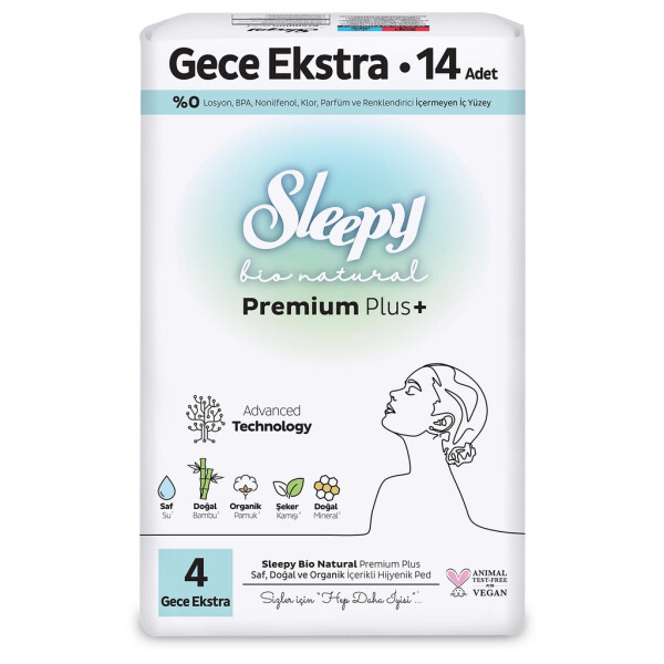 Sleepy Bio Natural Premium Plus Gece Ekstra Ped 14 Adet - Sleepy