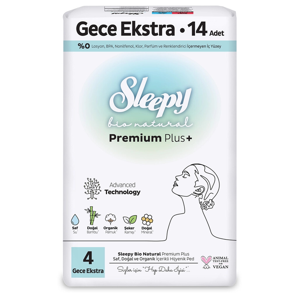 Sleepy Bio Natural Premium Plus Gece Ekstra Ped 14 Adet - 1