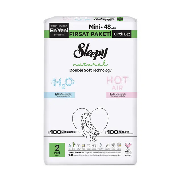 Sleepy Natural Double Soft Bebek Bezi Fırsat Paketi 2 Beden 48 Adet - 1