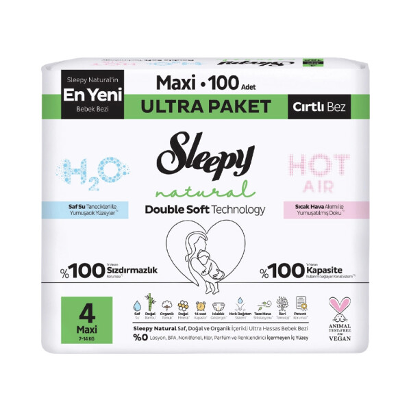 Sleepy Natural Double Soft Bebek Bezi Ultra Paket 4 Beden 100 Adet - Sleepy