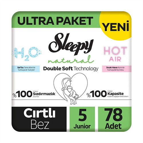 Sleepy Natural Double Soft Bebek Bezi Ultra Paket 5 Beden 78 Adet - 1