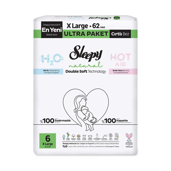 Sleepy Natural Double Soft Bebek Bezi Ultra Paket 6 Beden 62 Adet - Sleepy