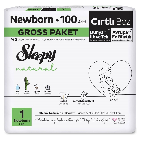 Sleepy Natural Bebek Bezi Gross Paket 1 Beden 2-5 Kg 100 Adet - Sleepy