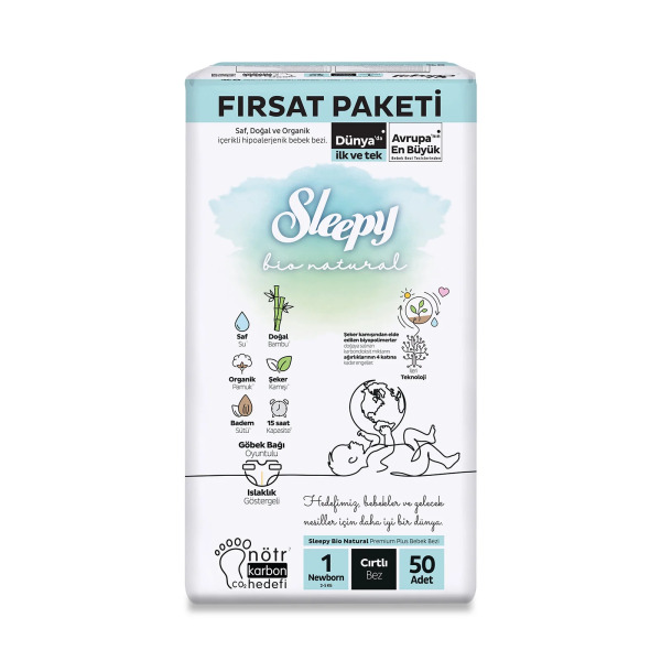 Sleepy Bio Natural Bebek Bezi Fırsat Paketi 1 Beden 2-5 Kg 50 Adet - Sleepy