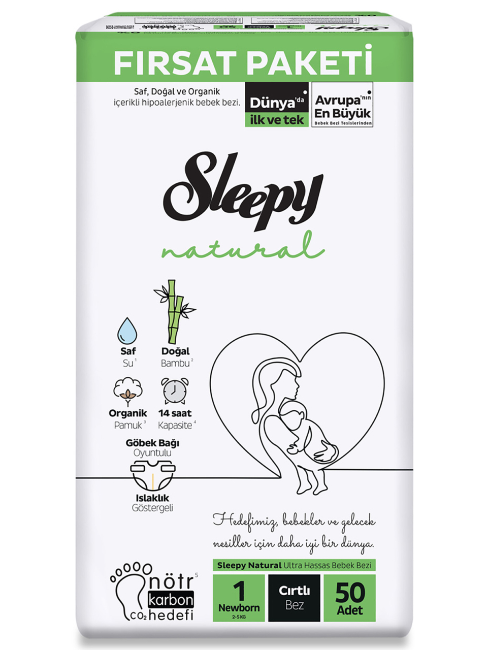 Sleepy Natural Bebek Bezi Fırsat Paketi 1 Beden 2-5 Kg 50 Adet - 1