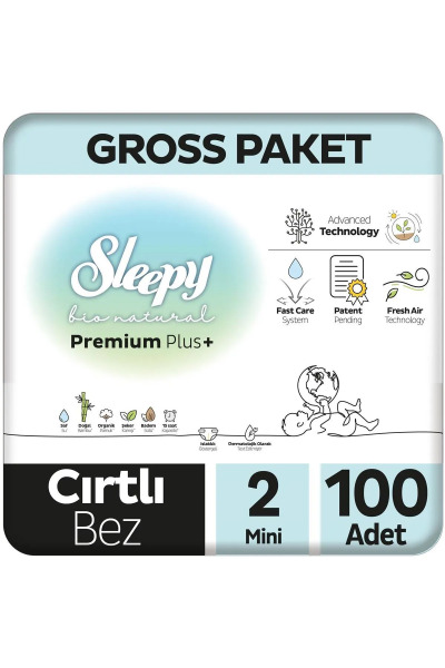 Sleepy Bio Natural Bebek Bezi Gross Paket 2 Beden 3-6 Kg 100 Adet - Sleepy