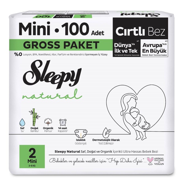 Sleepy Natural Bebek Bezi Gross Paket 2 Beden 3-6 Kg 100 Adet - Sleepy