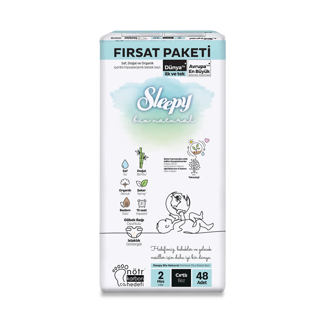 Sleepy Bio Natural Bebek Bezi Fırsat Paketi 2 Beden 3-6 Kg 48 Adet - 1