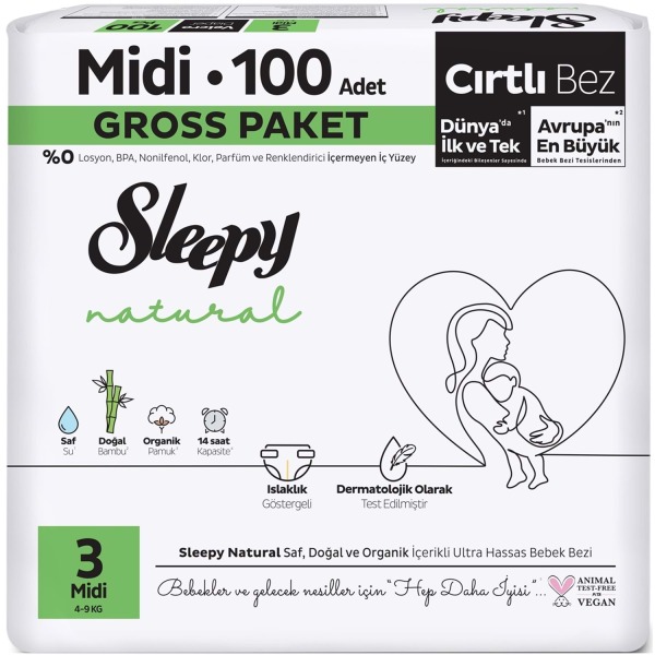 Sleepy Natural Bebek Bezi Gross Paket 3 Beden 4-9 Kg 100 Adet - Sleepy